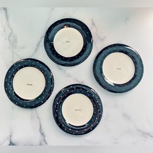 Rae Dunn black and white polka dot appetizer plates (set of 4).